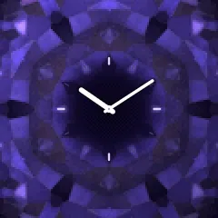 Prism: a violet glass kaleidoscope turning slowly, with white hands and indices in its dark middle
