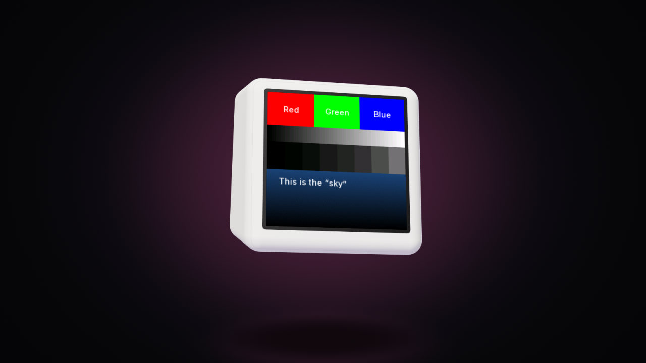 The ToyTool mascot, a SmallTV-Ultra, showing the panel’s test screen